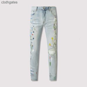 2023 jeans homens moda jean amiirii demin americano alto roxo rua luz azul pintura velho buraco remendo malha