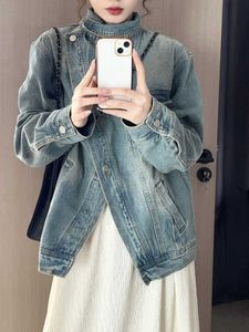 Deeptown Korean Style Vintage Jackets Kobiety Grunge Y2K Oversize nieregularna kurtka HARAJUKU HIPPIE HIPPIE Casual Casual Płaszcz