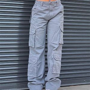 Kvinnors jeans kvinnor hög midja bred ben baggy jeans sidor ficka vintage y2k last byxor pojkvän lösa byxor streetwear mode overall 230907