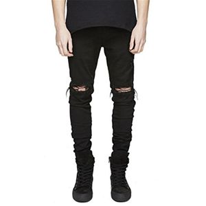 LONGBIDA Jeans strappati slim fit da uomo Pantaloni da jogging in denim effetto consumato Hi-Street con fori per il ginocchio Jeans distrutti lavati2761