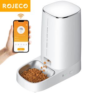 Cat Bowls Feeders ROJECO Automatic Feeder Pet Food Kibble Dispenser Smart WiFi Remote Control Auto For Cats Dog Accessories 4L 230907