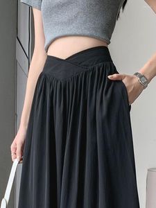 Skirts 2023 For Women Fashion Elegant Elastic High Waist Basic Pleated Skirt Solid A Line Fall Winter Midi Long