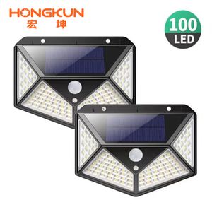 Energia solar lâmpada de pátio ao ar livre à prova d' água 100led iluminação de parede lâmpada de rua casa jardim lâmpada de parede com sensor humano