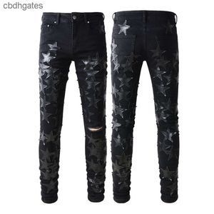 Fashion 691 Mens Amiirii Jean 2023 Demin Purple High Jeans Street Fashion Brand Black Five Pointed Star Male Youth Stretch Fit