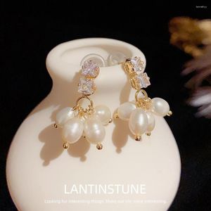 Dangle Earrings Exquisite Baroque Freshwater Pearls Pendant for Elegant Advanced Design Zircon Setting Party Jewelry N620