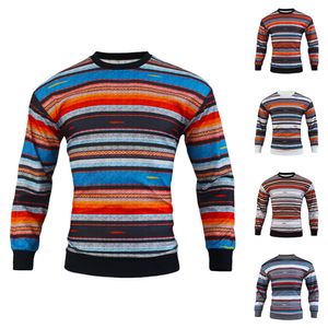 Herrpolos vintage randiga sticktröjor män avslappnad långärmad besättning hals jumper toppar för mens höst vinter mode lös stickad tröja 230907