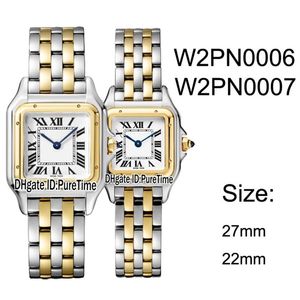 NYA W2PN0006 W2PN0007 Två ton Yellow Gold 27mm 22mm White Dial Swiss Quartz Womens Watch Ladies Rostfritt Steel Watches 10 Pureti245V