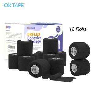 Schutzausrüstung OK TAPE 12 Packungen Selbstklebende kohäsive Bandagen Wrap 5 cm x 4,5 m Vlies-Klebebandage Fitness Fitnessstudio Daumen Handgelenk Knöchel 230907