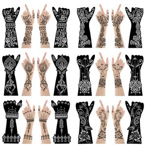 Altro Fornitura per trucco permanente Set da 12 fogli Grandi Stencil per tatuaggi all'henné Fiore Glitter Aerografo Mehndi Modelli indiani Stencil per Wending Pittura a mano 230907