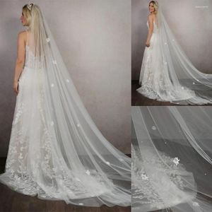 Brudslöjor Kapelllängd Lace Plant Applices Wedding Veil Single Layer PO Studio Model Illusion Accessories