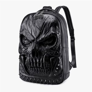 new 3D Embossed Skull Backpack bags for Men unique Originality man Bag rivet personality Cool Rock Laptop Schoolbag For Teenagers 2620