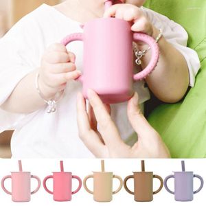 Pucharki Sippy Puchar z kreskówką Słomych Kids Aronter 180 ml silikon do szczelności i miękkiej żywności dla malucha