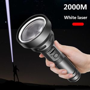 2000 미터 20 000 000lm 강력한 흰색 레이저 LED 손전등 확대 조명 토치 하드 라이트 자체 방어 18650 26650 배터리 Lantern242m