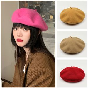 Berets Fashion Winter Beret Caps for Women Solid Color Wool Painter Hat Autumn Warm Female Lady Casual Outdoor Pumpkin 230907