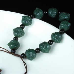 Beaded Strands Natural XinJiang Hetian Yu Chinese Zodiac Monkey Head Hand Stone Lucky Stretch Elastic Bracelet Fashion Jewelry 230g