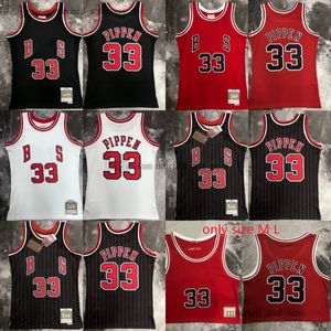 Basılı Mitchell Ness 1997-98 Basketbol 33 Scottie Pippen Jersey Retro Beyaz Kırmızı Stripe Black 1995-96 Bej Forma Erkek Kadın Kız Klasik Klasik Nefes Alabaş Spor Gömlek
