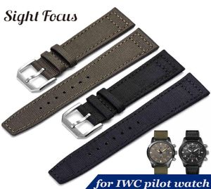 20mm 21mm 22mm Nylon Canvas Fabric Watch Band For Iwc Pilot Spitfire Timezone Top Gun Strap Green Black Belts Wristwatch Straps Y19603766
