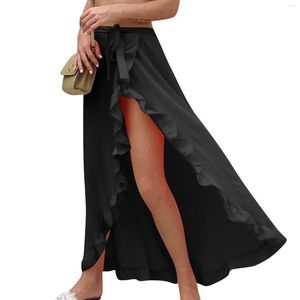 Skirts Women'S Ruffled Skirt Sexy High Waisted Cross Over Slit Vacation Beach Kawaii For Women Mini Y2k Style