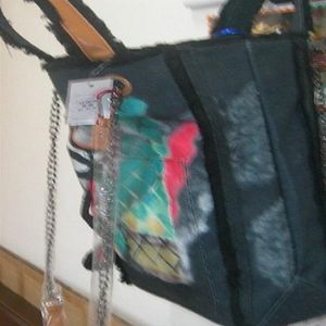 Модные подиумы, знаменитые холщовые сумки на ремне с граффити, сумки для покупок большой вместимости, женские повседневные сумки в стиле ретро, сумка с принтом тай-дай 3308 Black295C