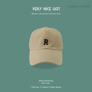 R letter designer hat Duck Tongue Hat Women's Korean Soft Top Ins Casual Outdoor New Men's Versatile Baseball 1RJE