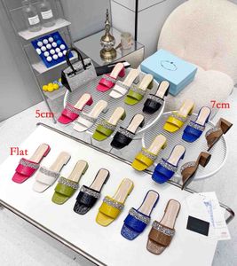 Düz/5cm/7.5cm Prax Kadınlar Sandal Düz Terlik Slaytları Mules Flats Heels Kristal Taşıyılmış Deri Slaytlar Flip Flop Plajı Açık Topuklu Açık Topuklu 35-43