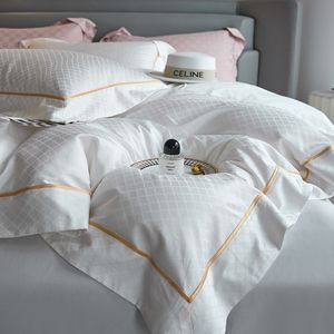 寝具セット1000TCエジプトの綿セットラグジュアリージャック羽毛カバーフラットシート枕ケース230907