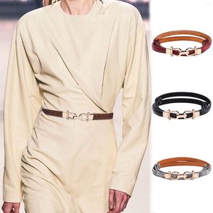 Belts Women Skinny Leather Belt Solid Color Alloy Turn Lock Adjustable Waistband Thin Waist For Dress Jeans Coat Cummerbund Gifts