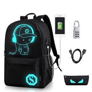 Anime Luminous Student School Bag School Backpack For Boy girl Daypack Multifunction USB Charging Port and Lock School Bag Black Y260W