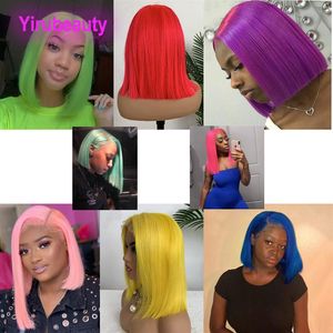 Brazilian Virgin Hair Bob Wig 13X4 Lace closure Wigs Yellow Red Blue Orange Pink Peruvian Malaysian Human Hairs Wigs 12-18inch320m