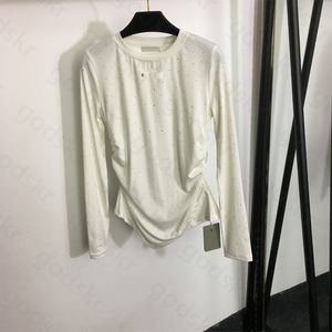 Broca de luxo blusa feminina designer de moda plissado blusa fina t camisa de manga comprida pulôver topos