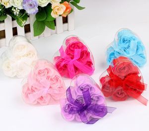 12 lådor 6st rosa dekorativa rose knopp kretblad tvål blommor bröllop favor i hjärtformad box2209997 zz