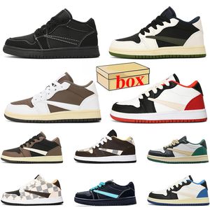 Dzieci Jordon Jumpman 1 Buty do koszykówki Travis Scots Tiffan Blue TS x Olive Black Phantom Reverse Mocha Trainers Sports Sneakers 24-37