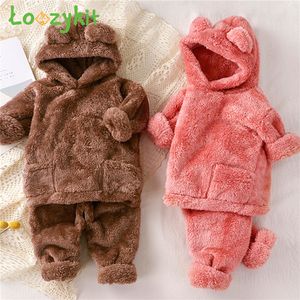 Clothing Sets Kids Coral Velvet Autumn Winter Plush Pajamas Clothes Thick Woolen And Home Set Cute Baby Boys Girls 230907