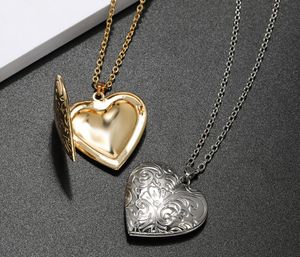 Hänge halsband guld sier färg diy flytande locket hjärta form mönster necaklace kvinnliga kvinnliga damer flickor gåva mode smycken ot9mh