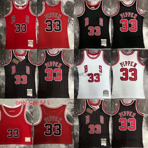 Impresso Mitchell e Ness Basquete 33 Scottie Pippen Jersey Retro Black Stripe 1995-96 Bege Vermelho Branco 1997-98 Jerseys Homem Mulheres Clássico Camisa Esportiva Respirável