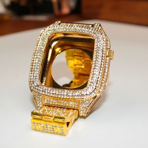 Luksusowe pełne modyfikacje Diamond Pasek z obudową dla Apple Watch Series 8 7 45 mm Bling Diamond Bande Stal nierdzewna obudowa dla iWatch 44 mm Watchband