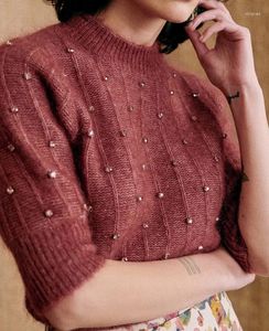 Kvinnors tröjor Spring/sommar 2023 Shiny Crystal Fine Mohair Nail Borr Sticked Women Medium Sleeve Sweater