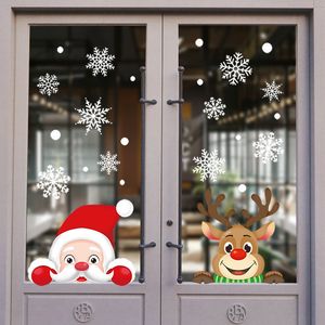Julekorationer glas klistermärken hem dekor ornament xmas snöflinga jultomten dörr butik fönster klistermärke år dekoration 230907