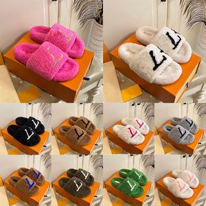 Fashion Women Designer Furry Slippers Fur slides Comfort Mule Fluffy Shoes Slip On Cloud White Black Pink Green Fuzzy Sliders For Girls Platform Loafers Slipper