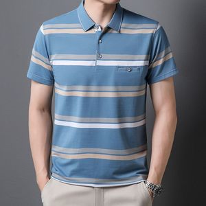 Polos masculinos verão homens solto inteligente casual manga curta listrado polo camisas streetwear moda roupas masculinas camiseta básica secagem rápida tops 230907