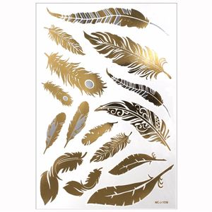 1PCS Flash Metallic Waterproof Tattoo Gold Silver Women Fashion Henna Peacock Feather Design Temporary Tattoo Stick Paster225F