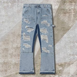 Men's Jeans Celana sobek untuk pria wanita celana Jin Hip Hop perca biru model jalanan jins robek tinta Pria Wanita 2023 230907