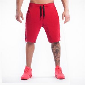 Verão novo algodão masculino shorts bezerro-comprimento ginásios de fitness casual joggers shorts vermelhos roupas esportivas shorts de musculação men272u