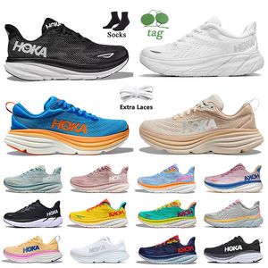 Hoka One Clifton 9 Hokas Running Shoes Bondi 8 White Black Coastal Sky Vibrant Orange Shifting Sand Airy Pink Cloud Sneakers Kvinnor Män utomhus Jogging Trainers