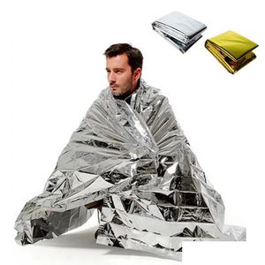 Coperte termiche per favori di partito Foil di emergenza impermeabile Coperta di salvataggio di primo soccorso Rivestimento in alluminio per esterni Rifugi Tende Cam Dhgarden Dhm4K