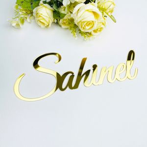 Outros suprimentos de festa de evento personalizado acrílico espelho ouro nome do bebê sinal personalizado madeira casamento festa de aniversário batismo loja sinal berçário decoração de parede 230907