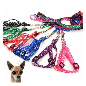 Collari per cani Guinzagli 10 colori Imbracatura Nylon Stampato Collare regolabile per animali Cucciolo Gatto Animali Accessori Collana Corda Cravatta Drop Consegna Dh9Z6