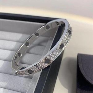 Luxury Designer Titanium Steel Black Screw Full Diamond Bracelet Love Bangle for Mens and Women Party Wedding Couples Gift Jewelry279n