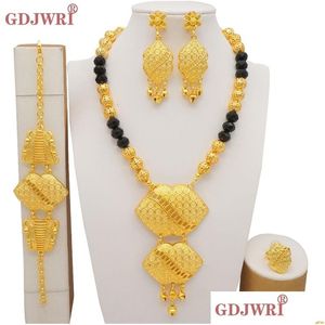 Set di gioielli Lusso Dubai Colore oro Africano Indiano Etiopia Regali nuziali Festa per donne Collana Orecchini Set Consegna a goccia Dh9Ce