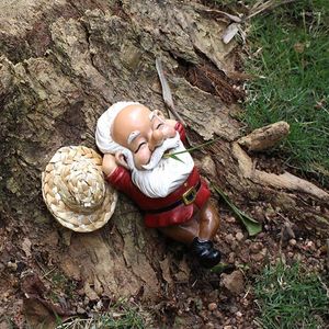 Decorative Figurines Resin Garden Gnomes Statues Straw Hat Mini Funny Laying Dwarf Figurine Home Plant Pot Sculpture Art Decoration Ornament